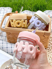 HoHo cute glass cup with straw