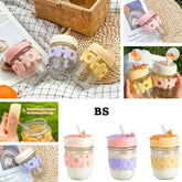 HoHo cute glass cup with straw