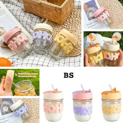 HoHo cute glass cup with straw