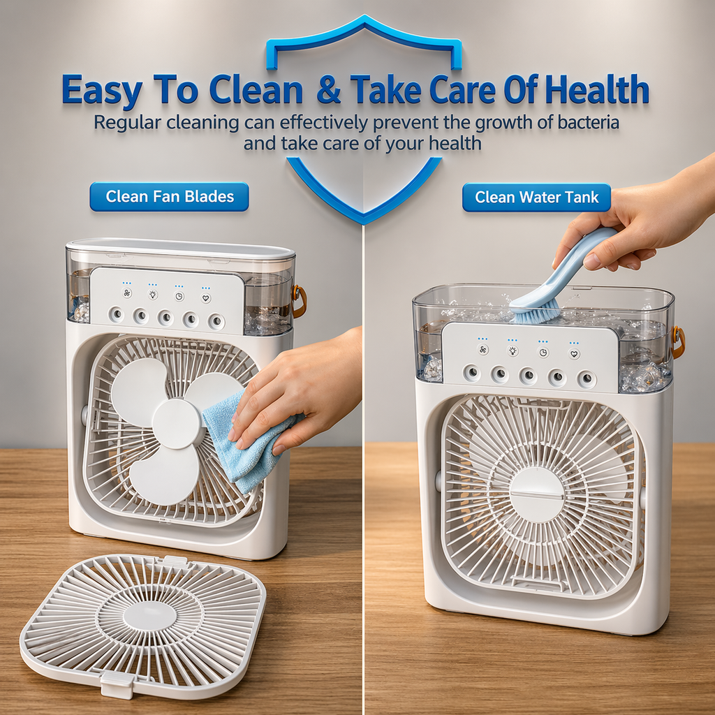 PORTABLE AIR COOLER FAN – USB MINI AC WITH MIST COOLING & QUIET OPERATION(RECHARGEABLE)