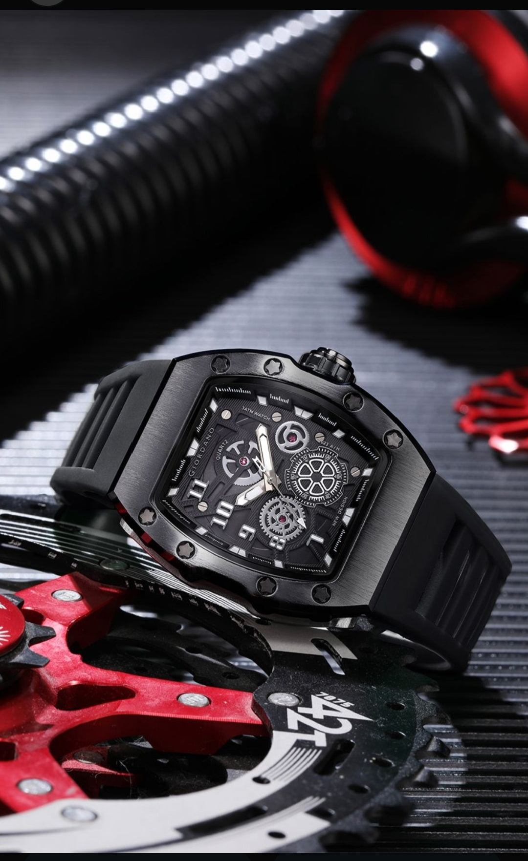 GIORDANO TONNEAU MEN SKELETON WATCH WITH RECTANGULAR DIAL (COMES WITH BOX)